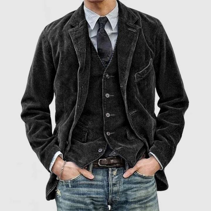 Herren Vintage Blazer & Weste Set für Herbst/Winter. Klassisches Business Casual Outfit mit Eleganz.