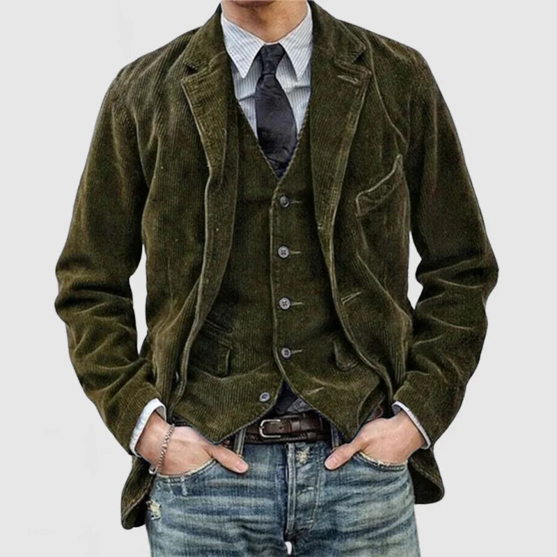 Herren Anzugset: Vintage Blazer und Weste für elegante Herbst- & Wintermode, Business & Freizeit.