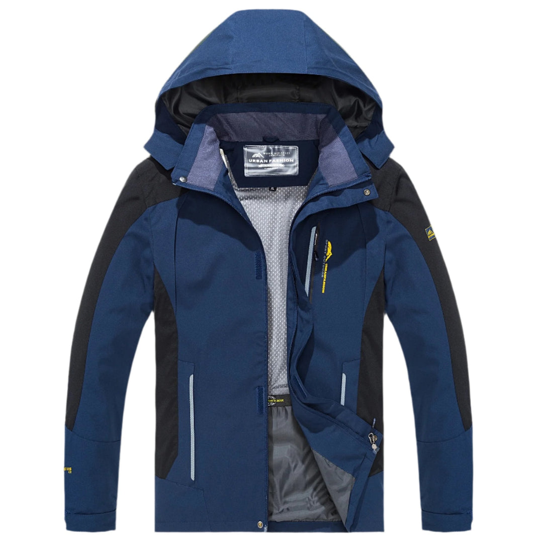 Blauer Thorben Herren-Regenjacke, wasserdicht & winddicht, schützt beim Trekking & Bergsport zuverlässig.