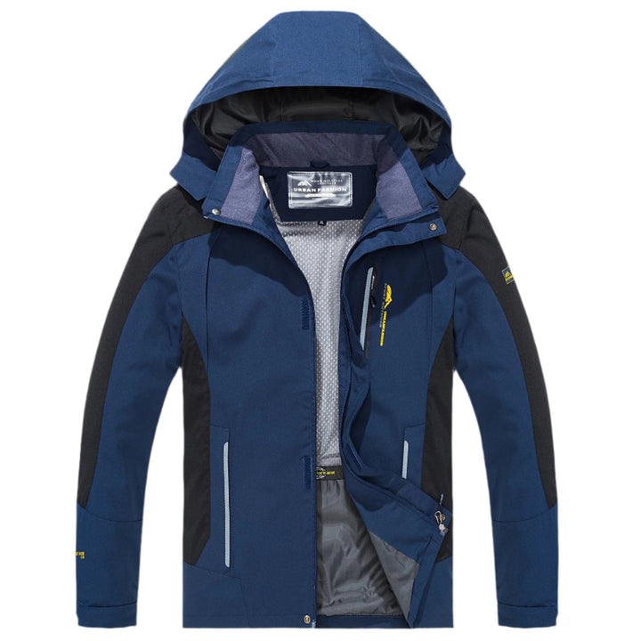 Blauer Thorben Herren-Regenjacke, wasserdicht & winddicht, schützt beim Trekking & Bergsport zuverlässig.