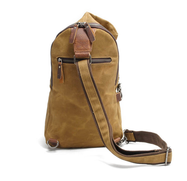 Detailansicht: Verstecktes Anti-Diebstahlfach der Herren Canvas Crossbody Bag, sicherer Stauraum.