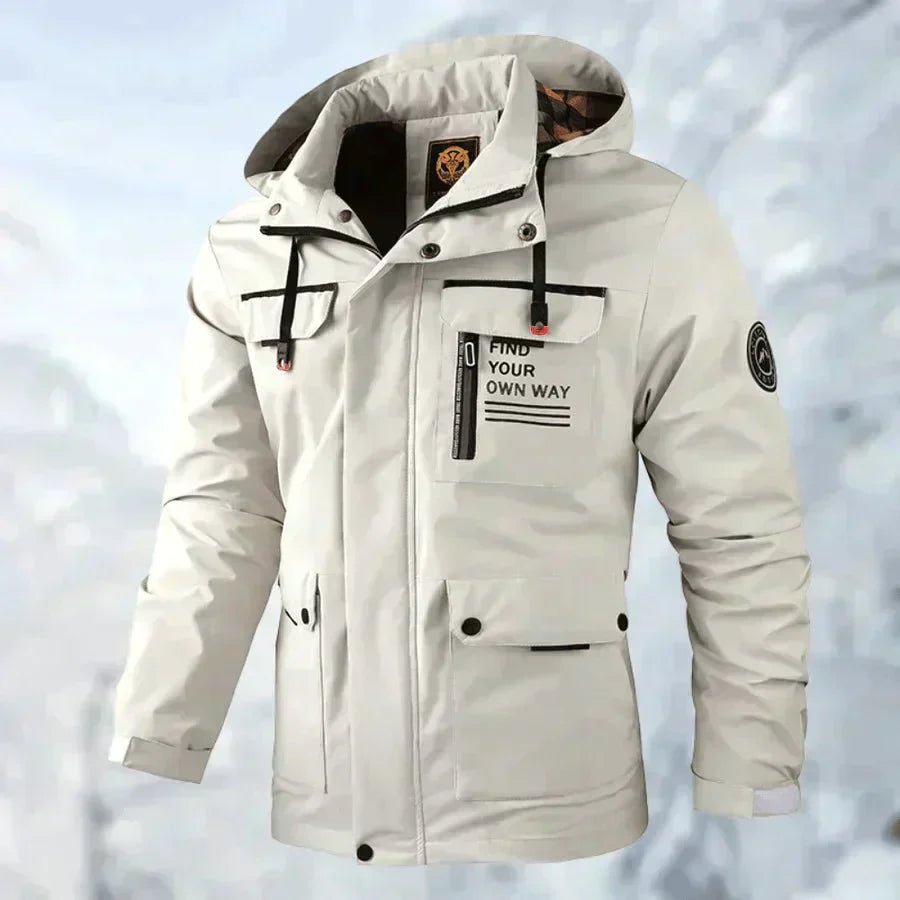 Elegante Herren Allwetterjacke, abnehmbare Kapuze, wasserdicht, winddicht, vielseitig kombinierbar.