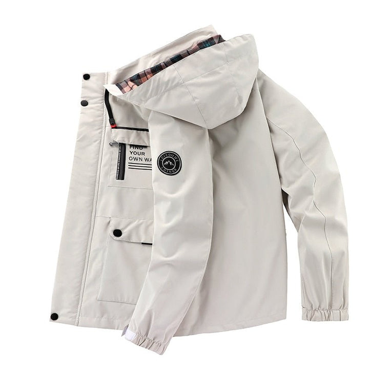 Funktionale Herren Allwetterjacke, wasserdicht & winddicht, mit abnehmbarer Kapuze, für Outdoor-Sport.