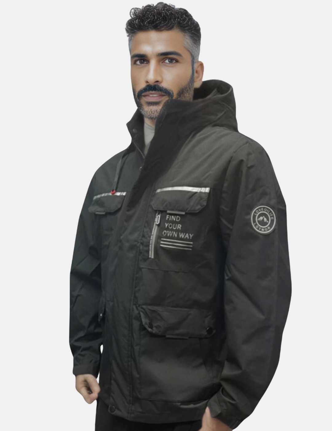 Sportliche Herren Outdoor-Jacke, wind- & wasserdicht, mit Kapuze, für Wandern und Alltag.