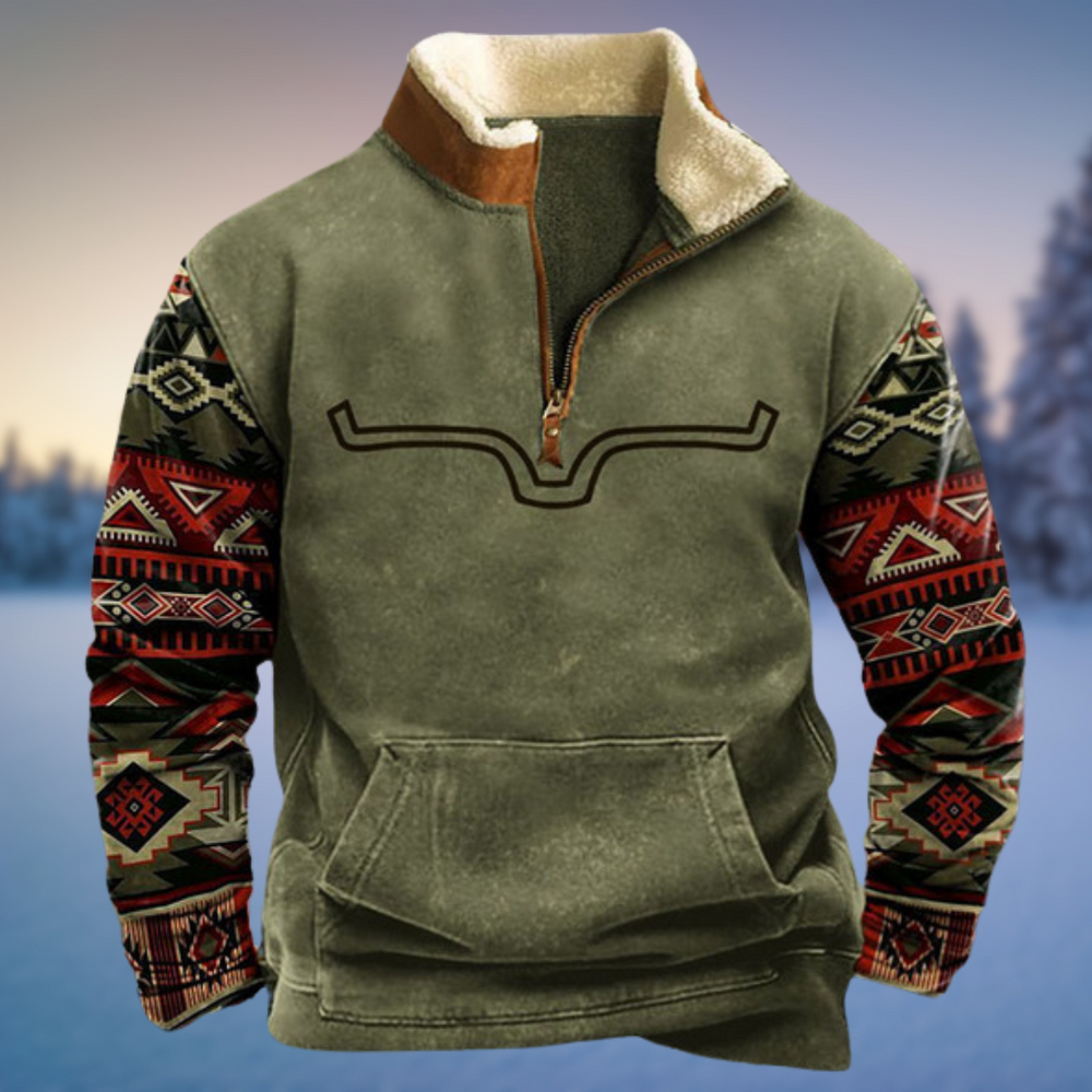 Warmer Herren Western Pullover Lincoln, Halbzip, mit feiner Textur; ideal für kalte Wintertage & Outdoor.