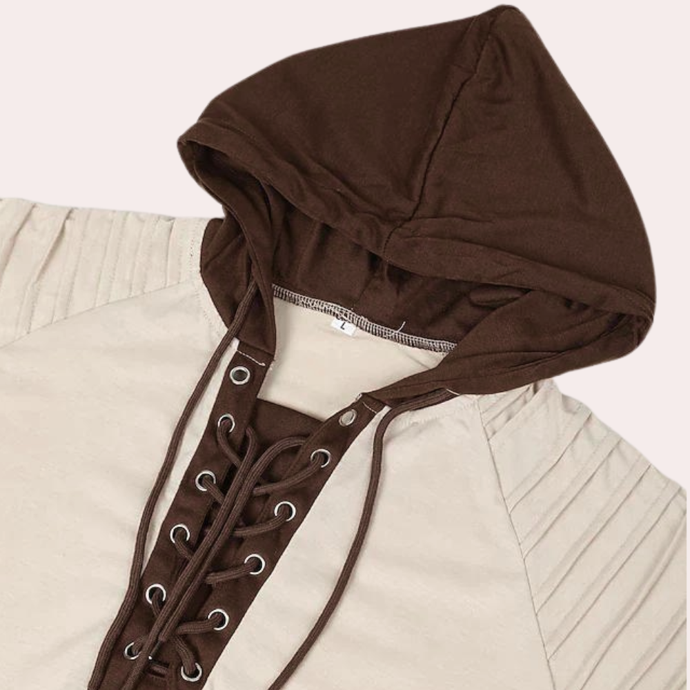 Herren Wikinger Kapuzenpullover, grün, mit Schnürung & Rippärmeln. Vintage Hoodie für Freizeit und Festival.