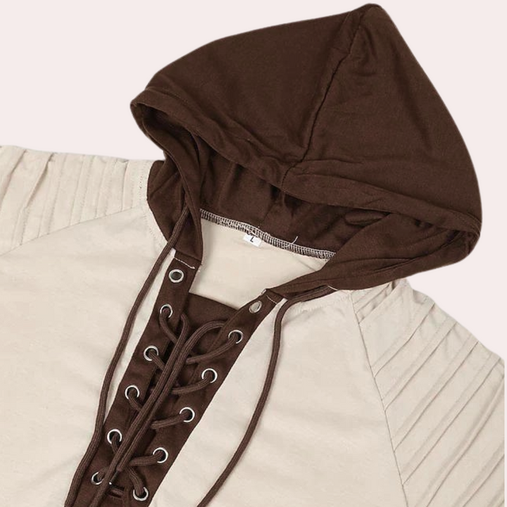 Herren Wikinger Kapuzenpullover, grün, mit Schnürung & Rippärmeln. Vintage Hoodie für Freizeit und Festival.
