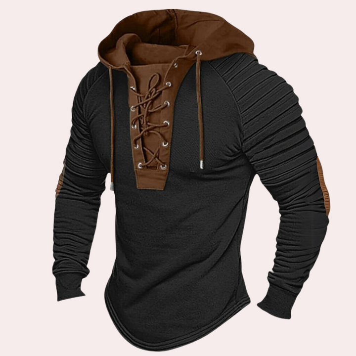 Vintage Herren Wikinger Kapuzenpullover, weiss, mit Schnürung & Rippärmeln. Lässiger Look für jede Gelegenheit.