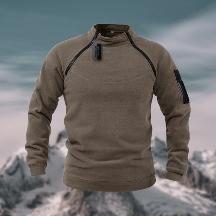 Detailansicht: Herren Winterpullover, taktisch, winddicht & warm, mit robustem Reißverschluss.