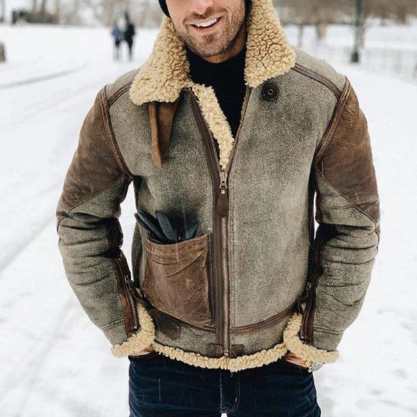 Thies Herren Lammfell-Stil Jacke mit praktischen Taschen & warmem Kragen, perfekt für Outdoor & Freizeit.