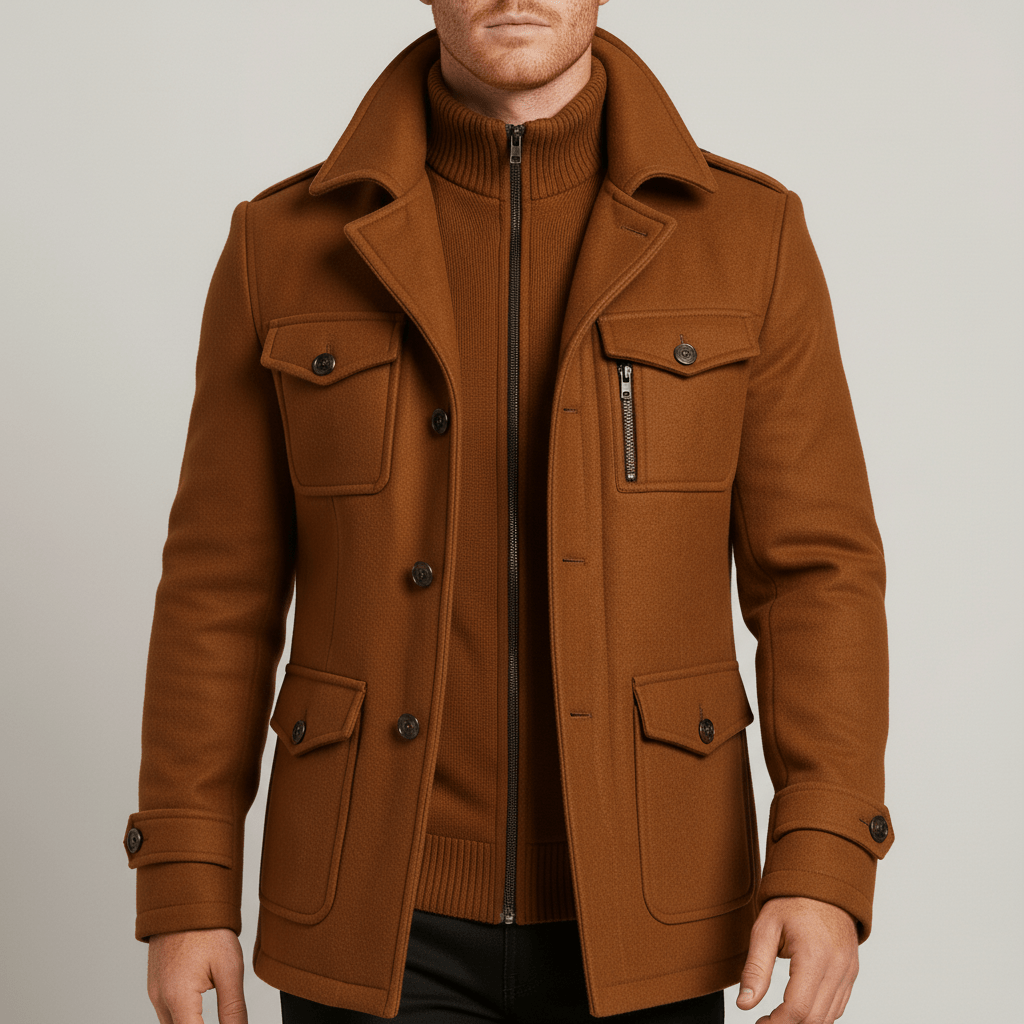 Exklusiver Herren Wintermantel im Slim Fit. Warmer, eleganter Stehkragenmantel für den stilbewussten Mann.
