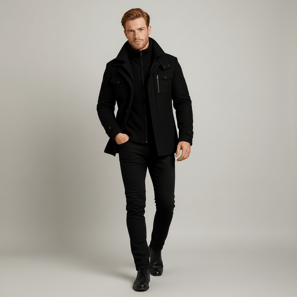 Eleganter Herren Wintermantel Slim Fit. Warmer Herrenmantel mit Stehkragen, perfekt für Business und Freizeit.