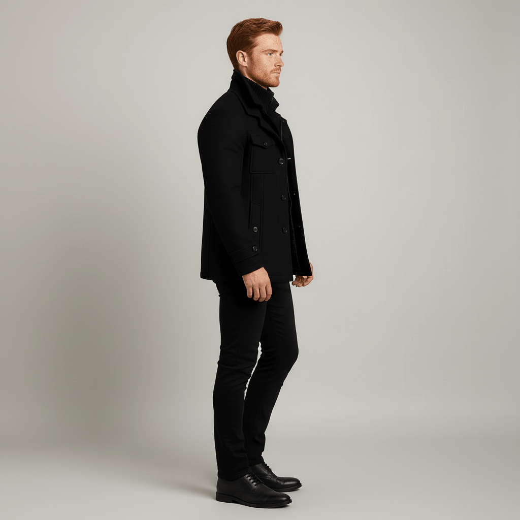 Klassischer Herren Übergangsmantel "Ethan" im Slim Fit. Schicker Stehkragenmantel für Smart Casual Herrenmode.