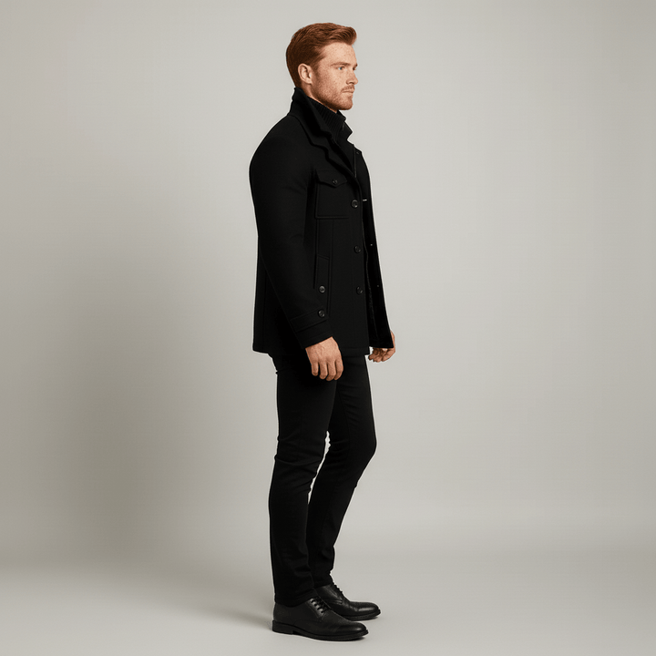 Klassischer Herren Übergangsmantel "Ethan" im Slim Fit. Schicker Stehkragenmantel für Smart Casual Herrenmode.