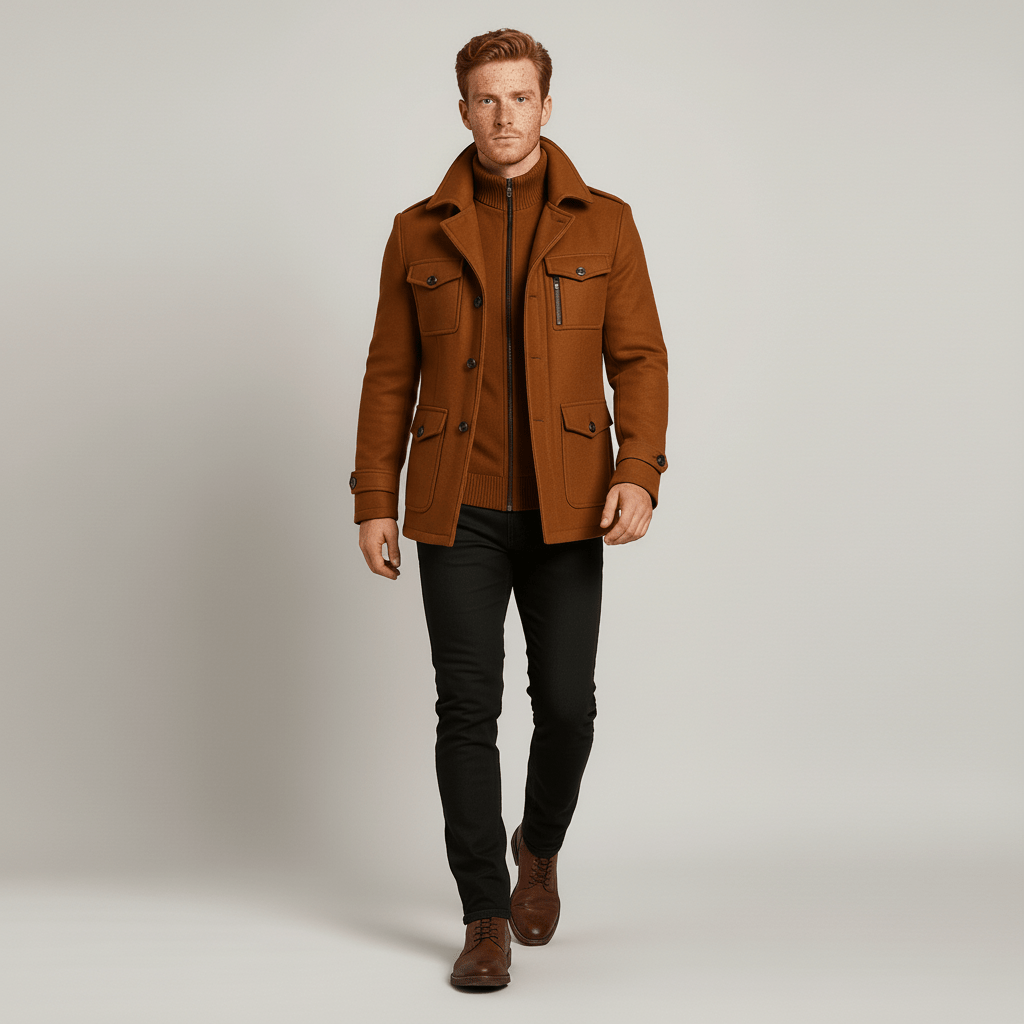 Stilvoller, warmer Herren Wintermantel mit Stehkragen. Zeitloser Slim Fit Übergangsmantel für kalte Tage.