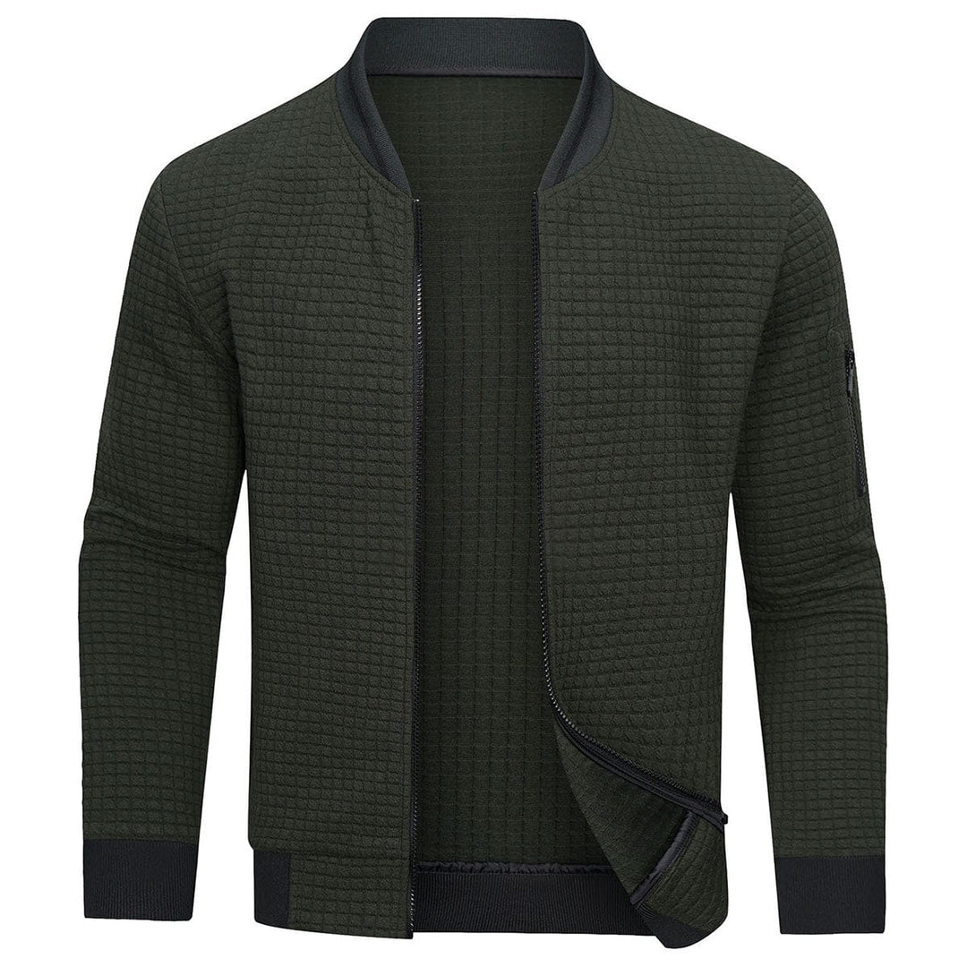 Männlicher Basic-Pullover mit Reißverschluss, dunkelblau. Warmer Langarm-Pulli, perfekt für kalte Wintertage.