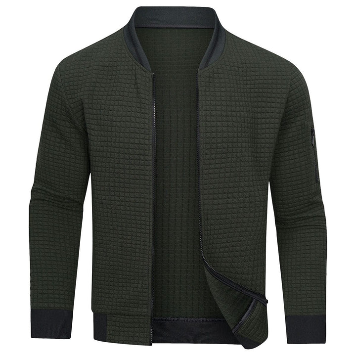 Männlicher Basic-Pullover mit Reißverschluss, dunkelblau. Warmer Langarm-Pulli, perfekt für kalte Wintertage.