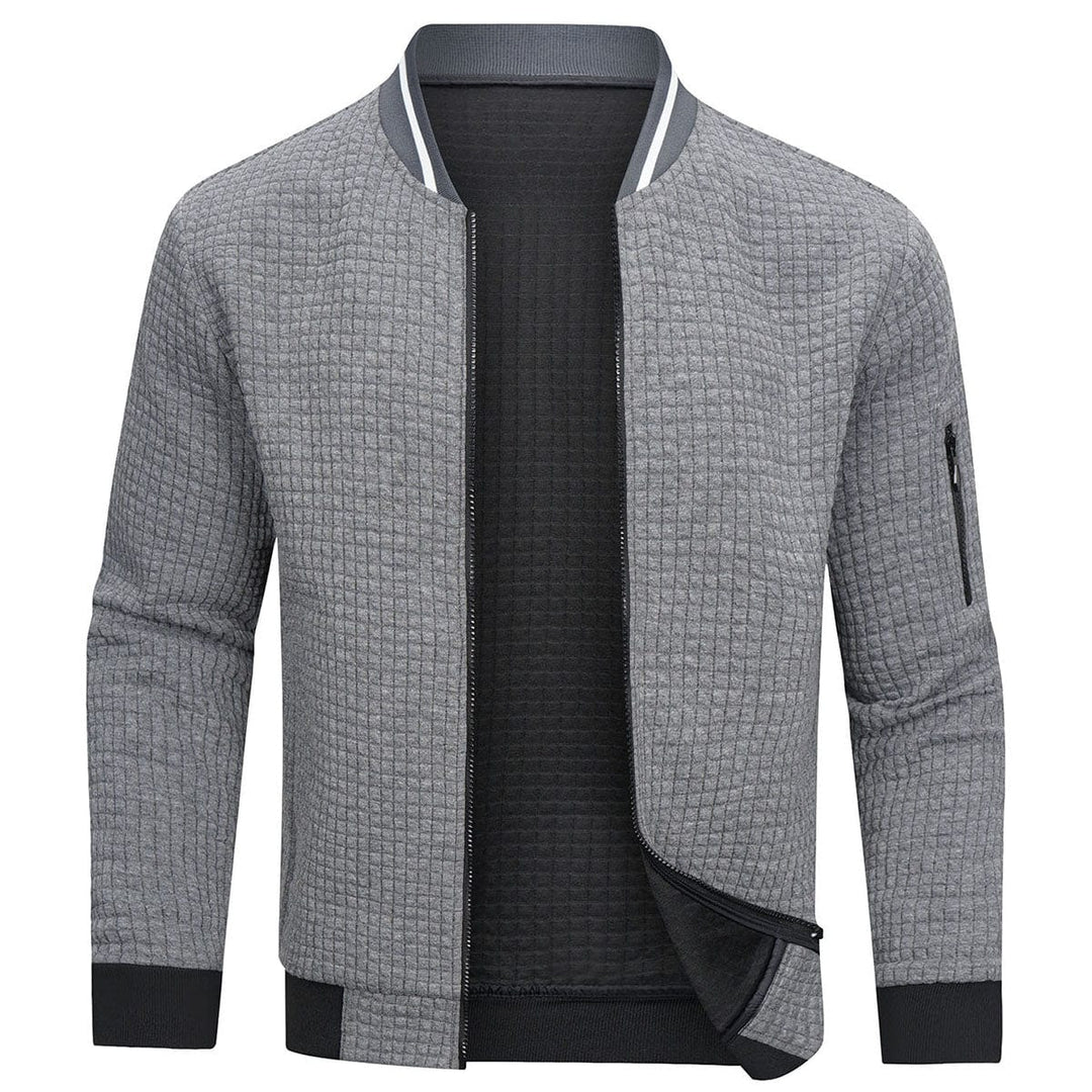 Modischer Herren Pullover mit Reißverschluss. Warmes, bequemes Oberteil für den Winter-Look.