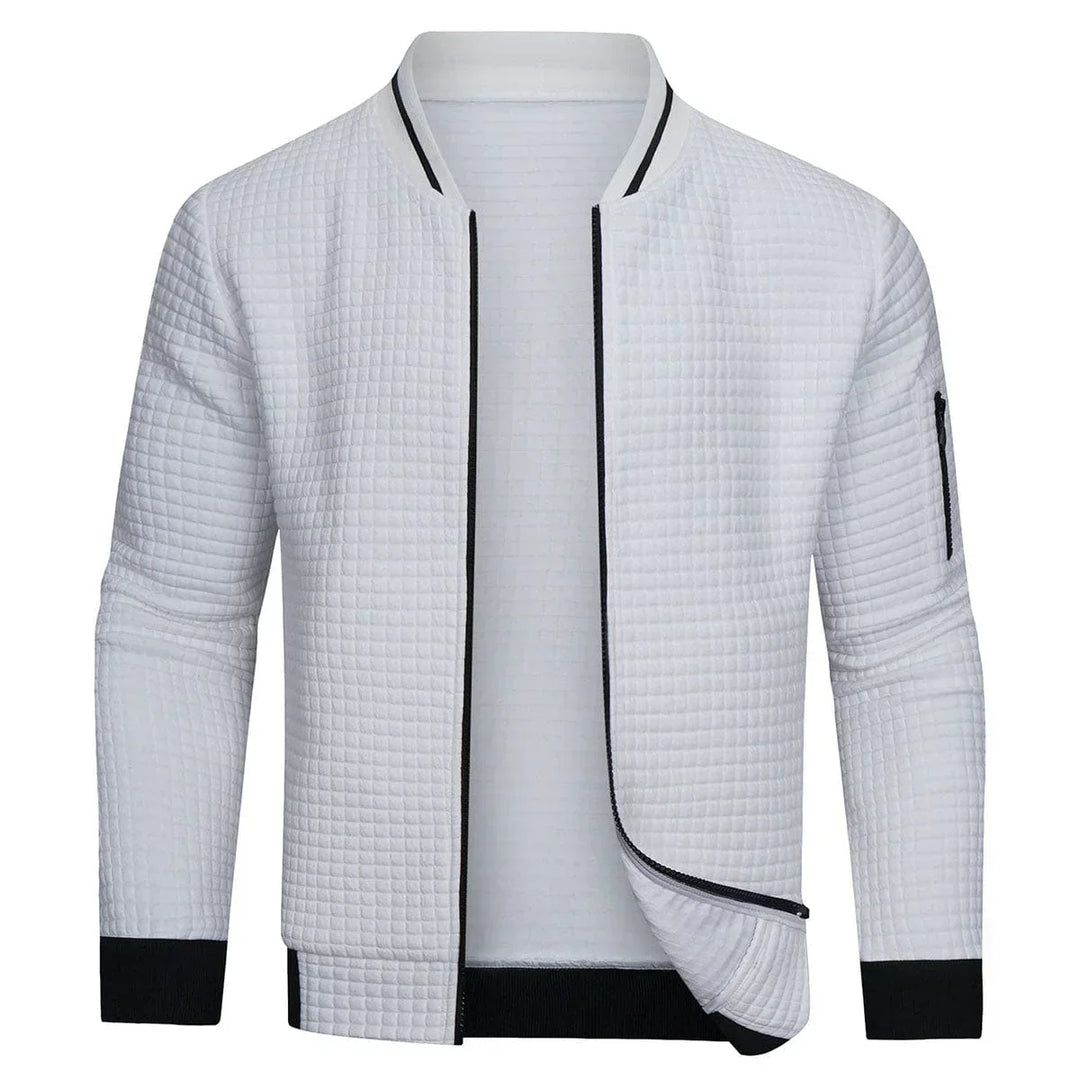 Grauer Herren Reißverschluss-Pullover aus weichem Strick. Warmer Winterpullover, ideal für Casual-Mode.