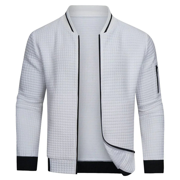 Grauer Herren Reißverschluss-Pullover aus weichem Strick. Warmer Winterpullover, ideal für Casual-Mode.