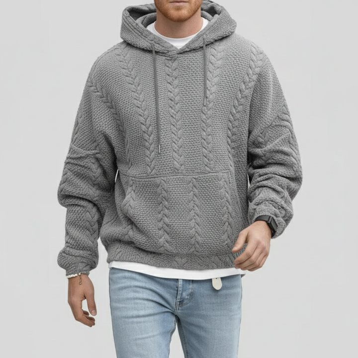 Herren Zopfmuster Kapuzenpullover Logan. Lässiger Strick Hoodie bietet Komfort für Alltag und Freizeit.