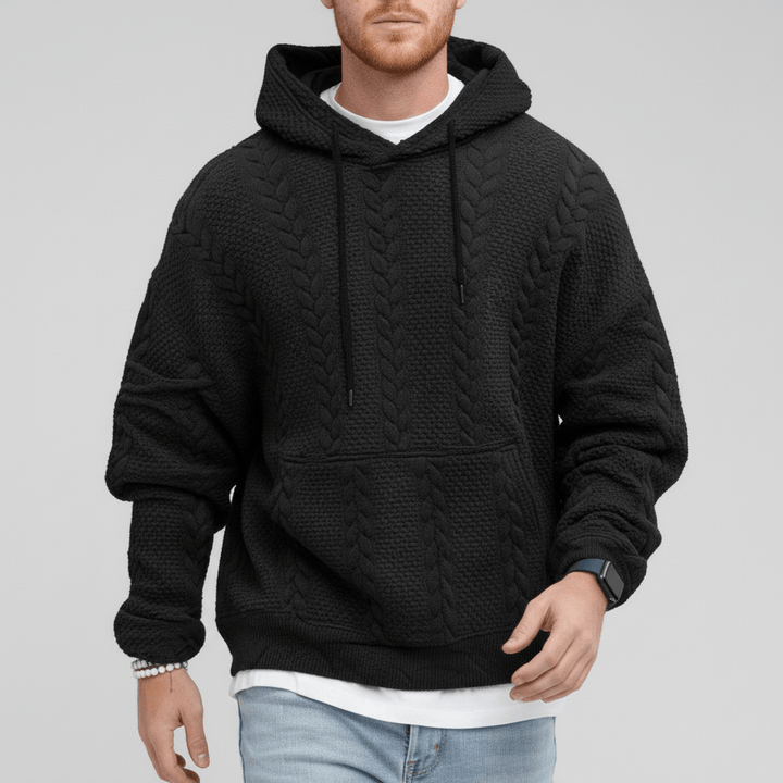 Herren Zopfmuster Kapuzenpullover Logan. Bequemer und langlebiger Strick Hoodie für jeden Tag.