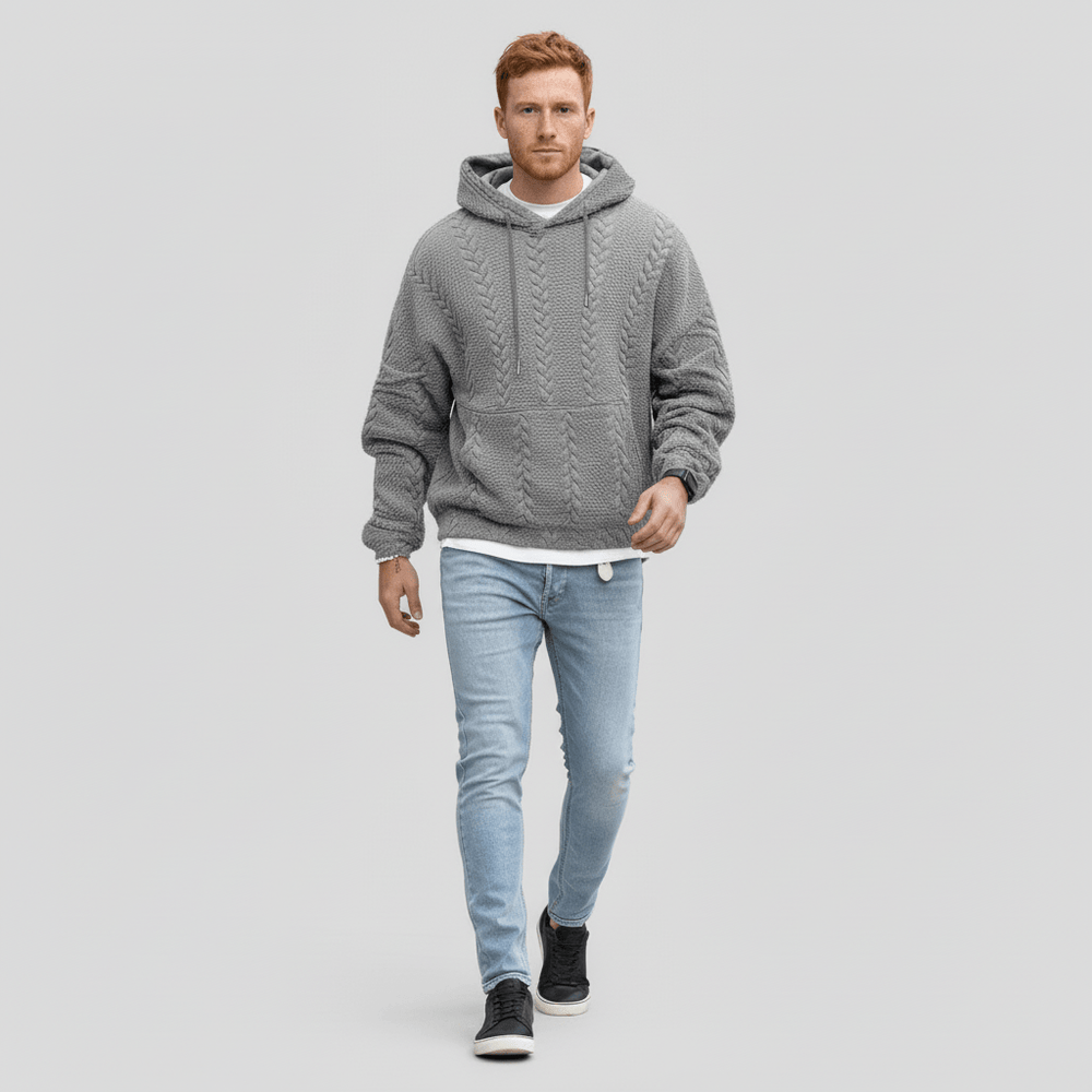 Bequemer Herren Hoodie Logan mit klassischem Zopfmuster, ideal für Freizeit, Herbst und Winter.