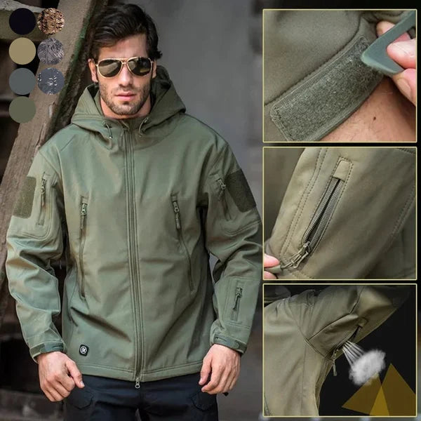 Herren Outdoor Militärjacke mit praktischen Reißverschlusstaschen. Wind- und wasserabweisend für aktive Männer.