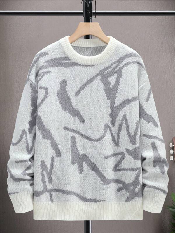 Herrenpullover Arvid mit modernem geometrischem Print. Modisches Oberteil für Herbst & Winter.