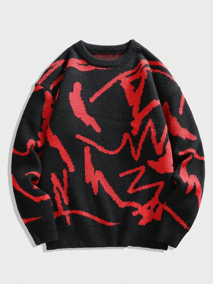 Stilvoller Herrenpullover Arvid, Oversize, mit auffälligem geometrischem Print. Herbstmode.