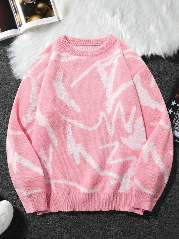 Trendiger Herren Rundhals-Pullover Arvid mit grafischem geometrischem Print. Wintertauglich.