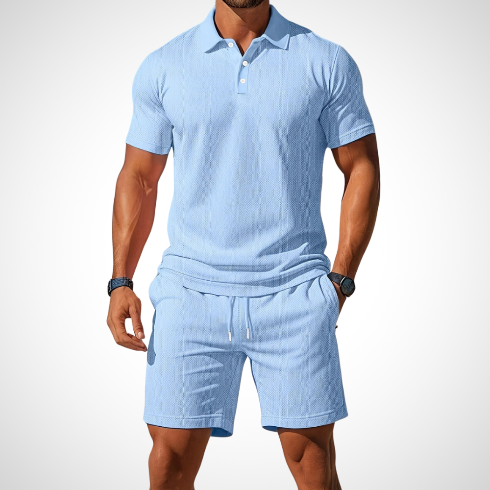 Herren Poloshirt & Shorts Set, lässiges Sommer Outfit für Freizeit und Sport.