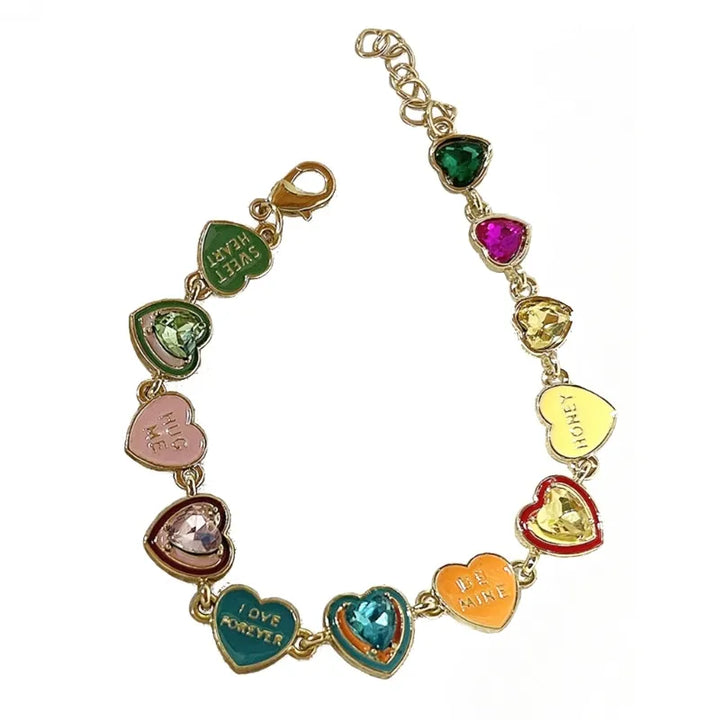 Damen-Armband aus Emaille mit bunten Herzen. Modischer Schmuck aus Edelstahl, perfekt als Geschenk.