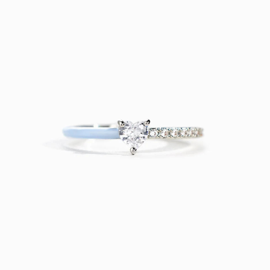 S925 Silberring mit blauem Emaille-Herz, symbolisiert inneren Frieden. Unisex Schmuck Geschenkidee.