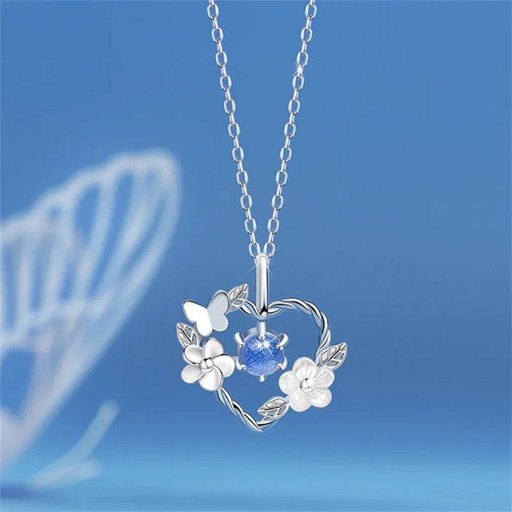 Elegante Damen Silber Halskette mit Muschel-Herz-Anhänger, einzigartiger Modeschmuck für Frauen.
