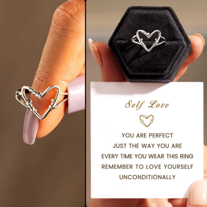 Eleganter Damen-Herzring, silberfarben & zierlich. Ein verstellbarer Statement-Ring als perfektes Liebesgeschenk.