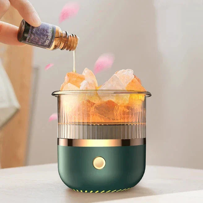Himalaya Salzkristalllampe & USB Luftbefeuchter, Diffusor für Aromatherapie mit LED Licht im Zuhause.