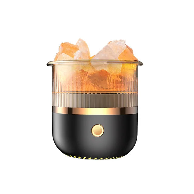 Stilvolle Salzlampe mit integriertem Ultraschall Diffusor, perfekter USB Luftbefeuchter für Wellness Momente.
