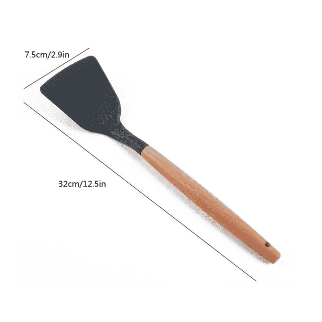 Hitzebeständiger Silikon Löffel mit Holzgriff für Soßen & Suppen, schützt Beschichtungen, hygienisch.
