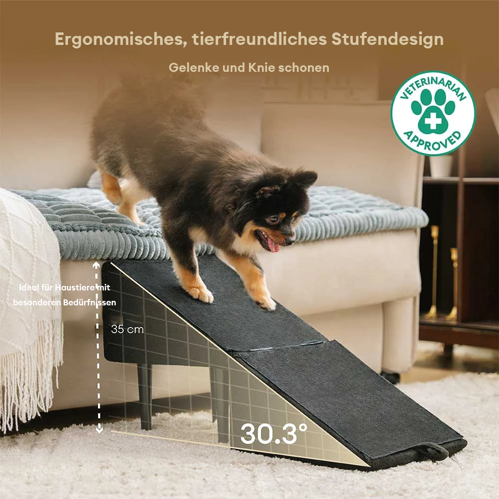 Faltbare Haustierrampe aus Holz, 2-in-1, leicht in eine gelenkschonende Treppe für Hunde umwandelbar.