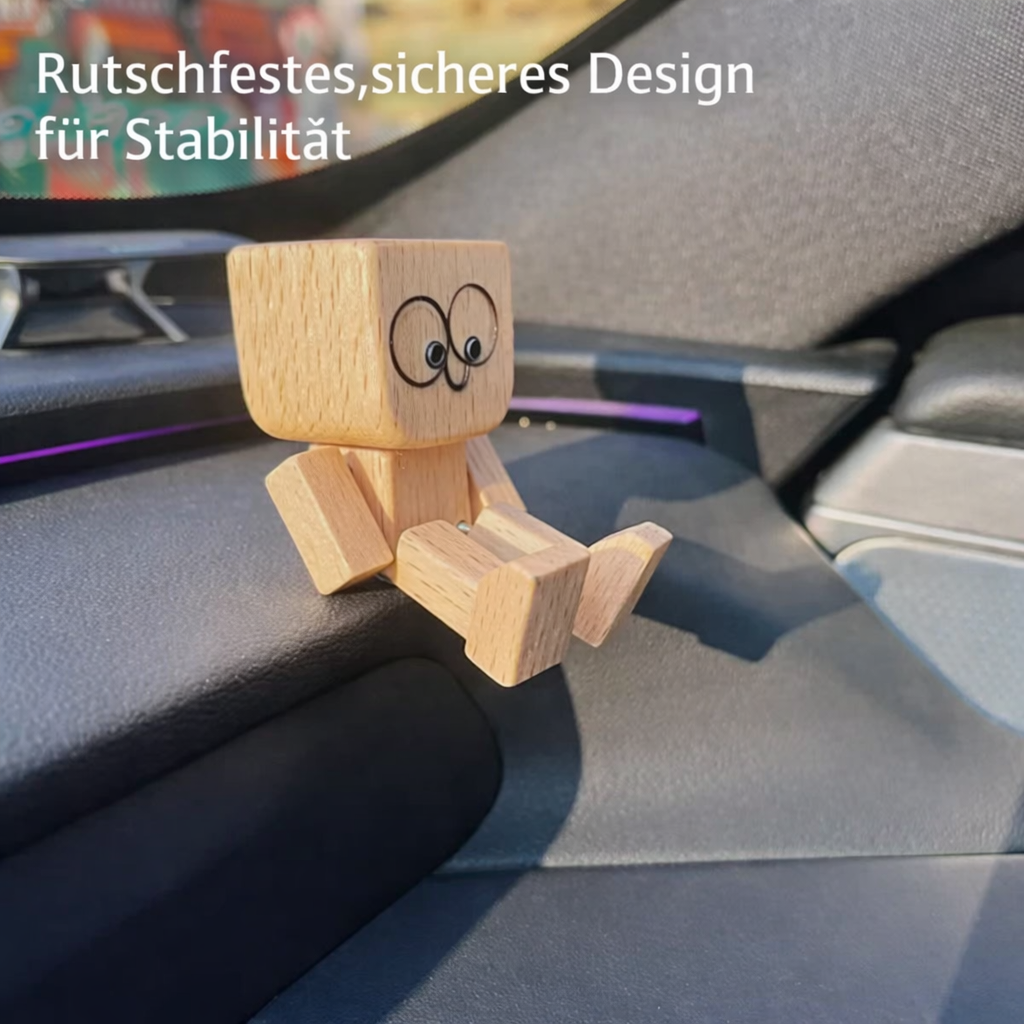 Holz Wippfigur mit 12 wechselbaren Gesichtern aus Naturholz, charmante Deko für Schreibtisch & Zuhause.