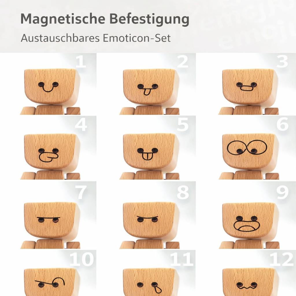 Wandelbare Holz Deko Figur mit Wippfunktion, 12 Gesichter passen sich jeder Laune an, einzigartiges Design.
