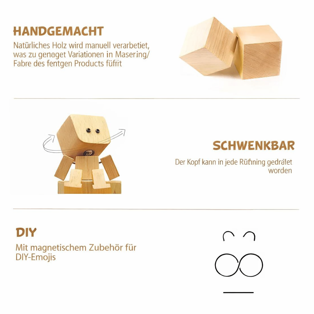 Schöne Naturholz Wippfigur als Geschenk oder Deko, 12 wechselbare Gesichter für Persönlichkeit & Charme.