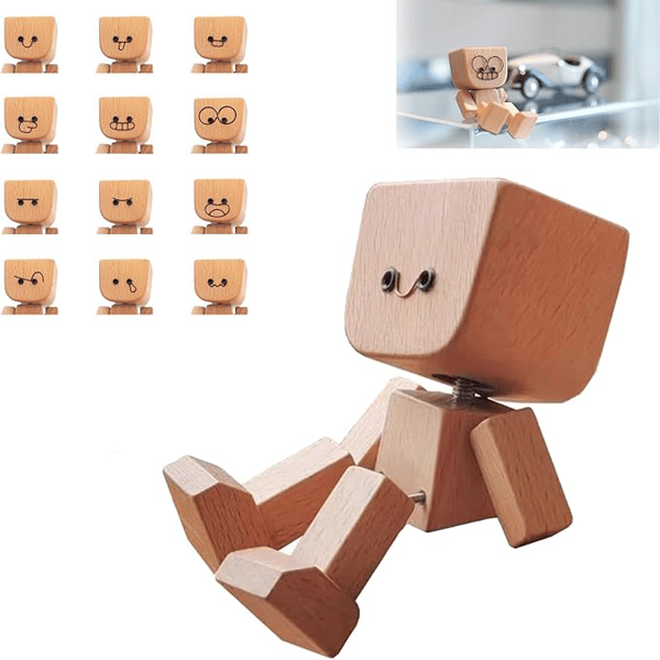 Lustige Holz Wippfigur mit 12 variablen Gesichtern, ideal als Stimmungsbarometer & kreative Wohnaccessoire.