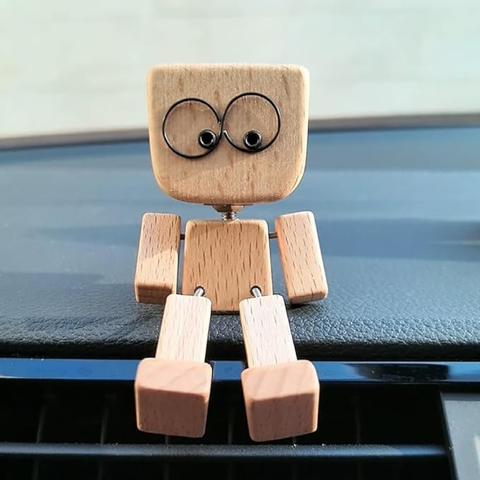 Interaktive Holzfigur mit Wippfunktion & 12 Emotions-Gesichtern, ideale Deko-Geschenkidee aus Naturholz.