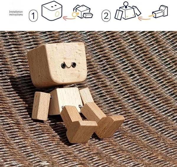Originelle Geschenkidee: Holz Deko Figur mit Wippfunktion & 12 austauschbaren Gesichtsausdrücken, Naturholz.