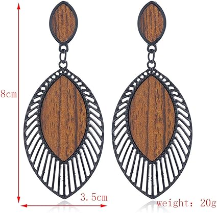 Natürliche Damen Holztropfen Ohrringe, Boho-Stil, leicht, ideal als Geschenk oder Mode-Highlight.
