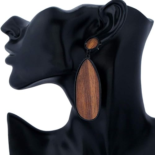 Modische Damen Tropfenohrringe aus Holz, Boho-Stil, leicht und elegant, Statement-Schmuck.