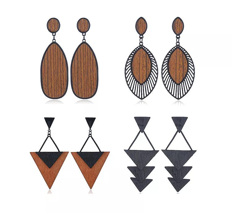 Boho-Chic Holz Ohrringe für Damen, tropfenförmig, naturverbunden, ideales Geschenk.