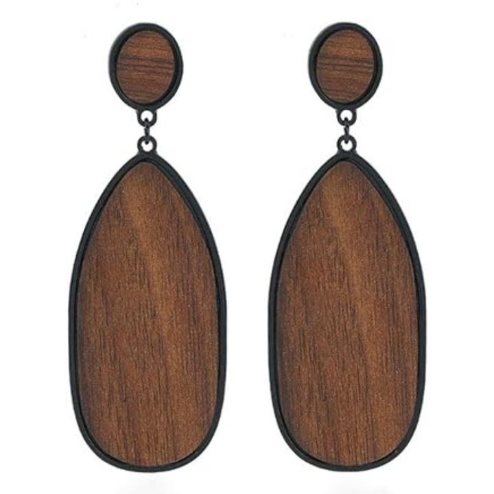 Leichte Boho Holz Ohrringe für Damen im Tropfen-Design, perfekt für den Sommer, Naturschmuck.